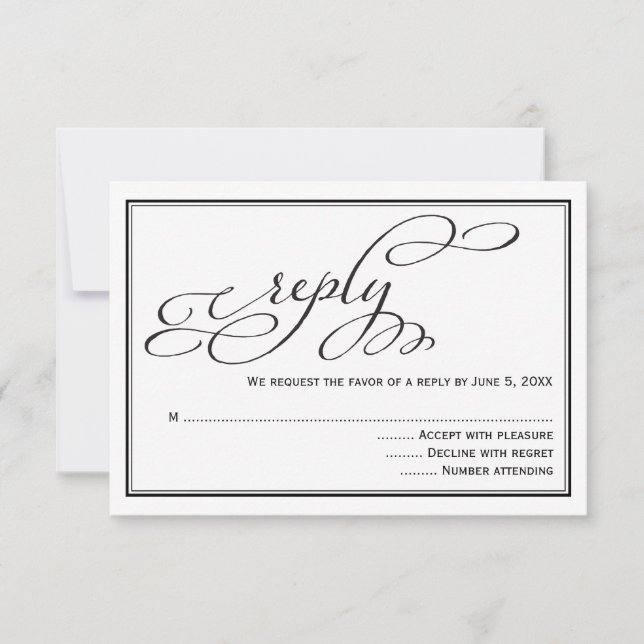 Simple Calligraphy Script Wedding Reply Card (Front)
