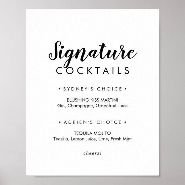 Simple Calligraphy Signature Cocktails Sign (Front)