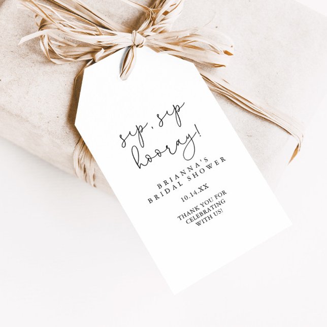 Simple Calligraphy Sip Sip Hooray Bridal Shower  Gift Tags (Creator Uploaded)