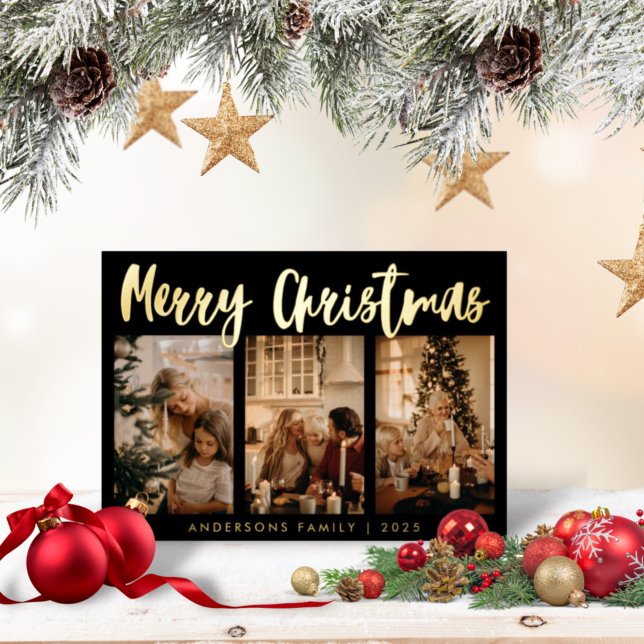 Simple Calligraphy Striped Three Photo Christmas (Creator Uploaded)