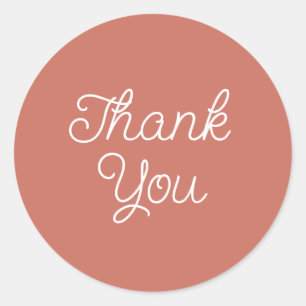 Simple Calligraphy Terracotta Flat Thank You Card Classic Round Sticker