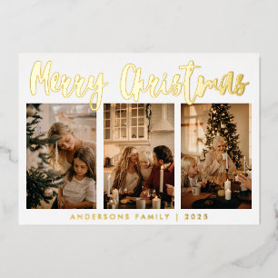 Simple Calligraphy Three Photo Christmas Foil Holi
