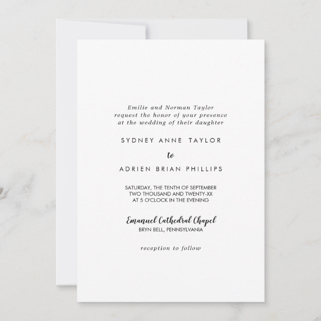 Simple Calligraphy Traditional Wedding Invitation (Front)