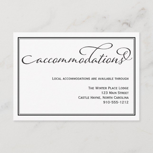 Simple Calligraphy Wedding Accommodations Card (Front)