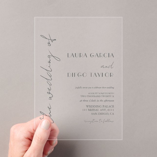 Simple Calligraphy Wedding Acrylic Invitations (Insitu (Handheld))