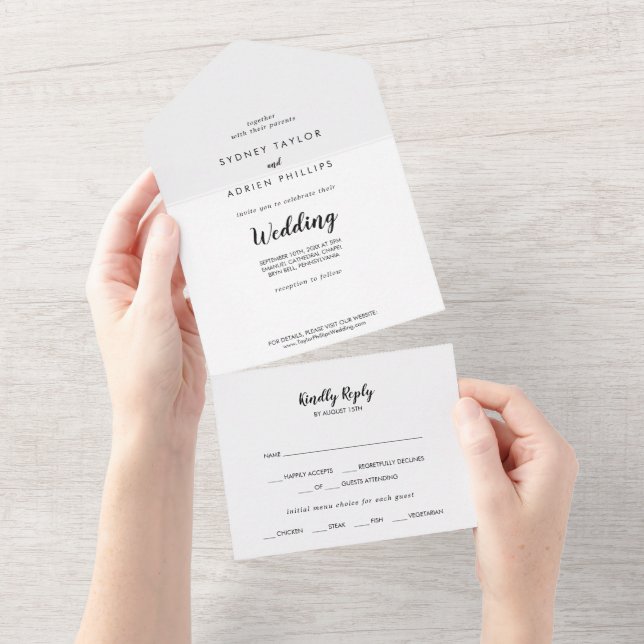 Simple Calligraphy Wedding All In One Invitation (Tearaway)