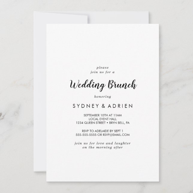 Simple Calligraphy Wedding Brunch Invitation (Front)