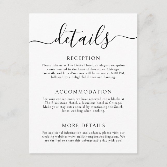 Simple Calligraphy Wedding Details Enclosure Card (Front)