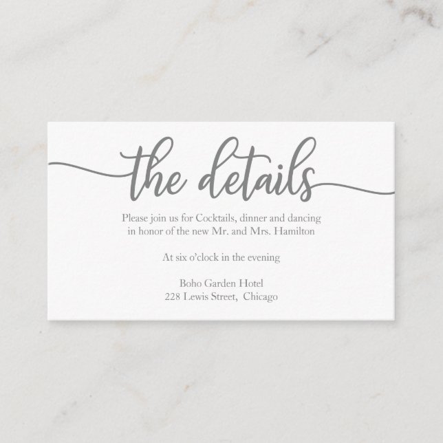 Simple Calligraphy Wedding Details Enclosure Card (Front)