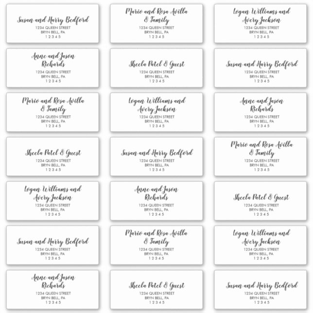 Simple Calligraphy Wedding Guest Address Labels (Front)