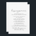Simple Calligraphy Wedding Kissing Menu Game Card<br><div class="desc">This simple calligraphy wedding kissing menu game card is perfect for a rustic wedding reception. The simple and elegant design features classic and fancy script typography in black and white.</div>