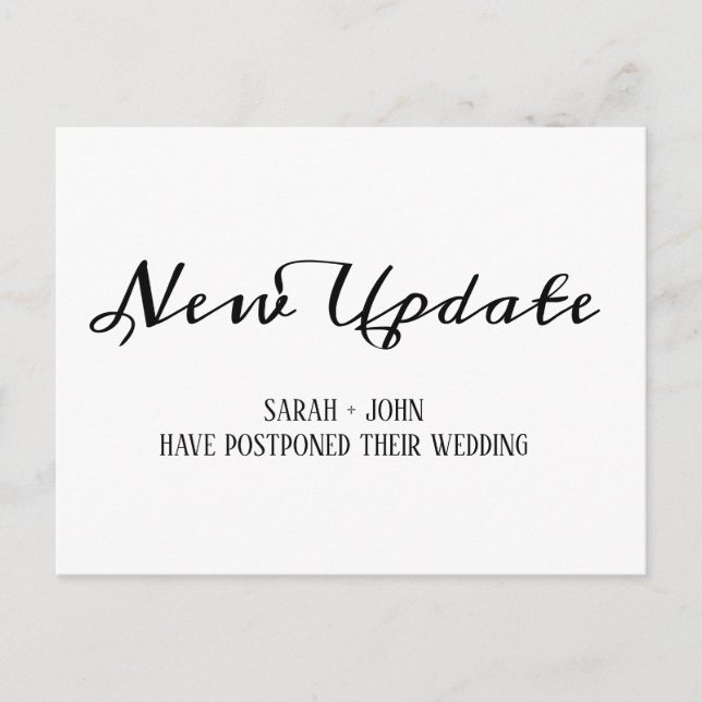 Simple Calligraphy Wedding Postponed Update Postcard (Front)