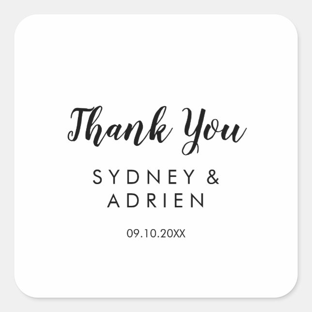 Simple Calligraphy Wedding Thank You Favour Square Sticker (Front)
