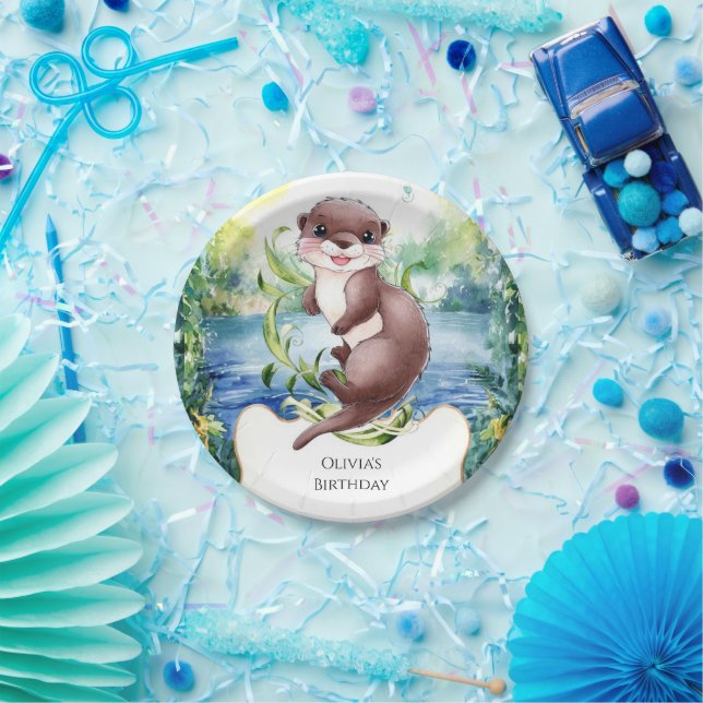 Simple Calm Otter Birthday Paper Plate (Party)