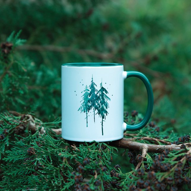 Simple Camp Life Blue-Green Watercolor Pine Trees Mug (Creator Uploaded)