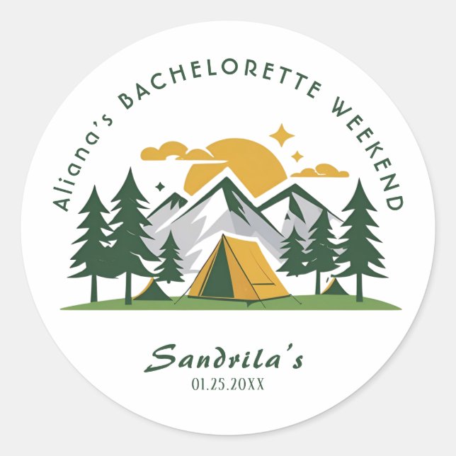 Simple Camping Weekend Bachelorette Party  Classic Round Sticker (Front)