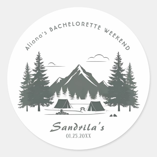 Simple Camping Weekend Bachelorette Party  Classic Round Sticker (Front)