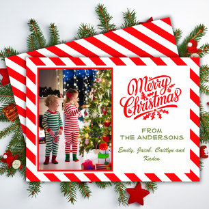 Simple Candy Cane Striped Merry Christmas Photo Holiday Card