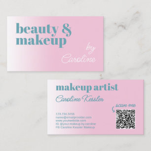 Simple Candy Pink Teal Blue White Calligraphy Business Card