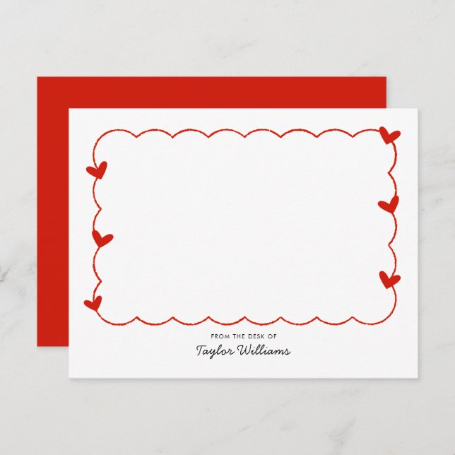 Simple Candy Red Wavy Border Heart Stationery Card (Front/Back)