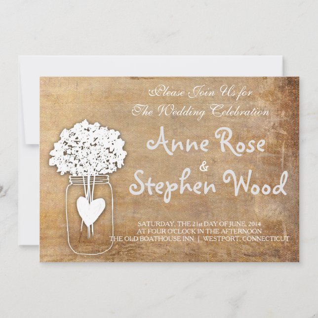 Simple Canvas Mason Jar Wedding Invitation (Front)