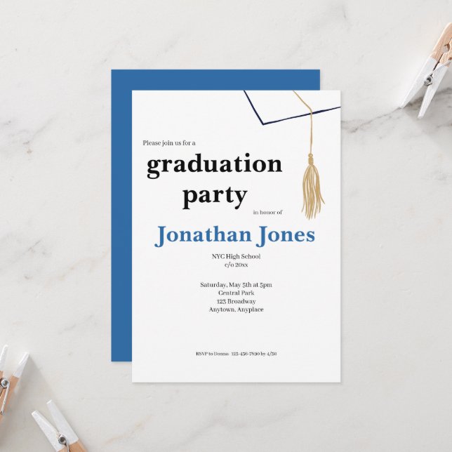 Simple Cap and Tassel Graduation Invitation (Front/Back In Situ)