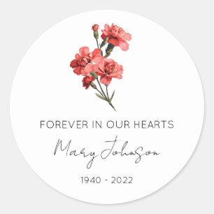 Simple Carnation Memorial  Classic Round Sticker