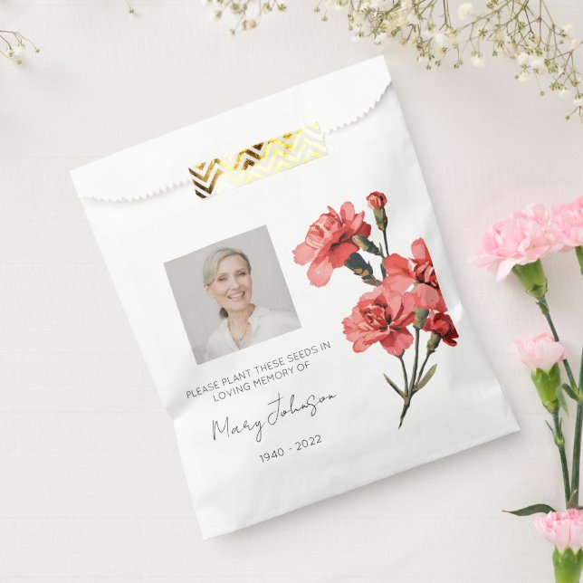 Simple Carnation Photo Funeral Seed Favour Bags (Sealed)