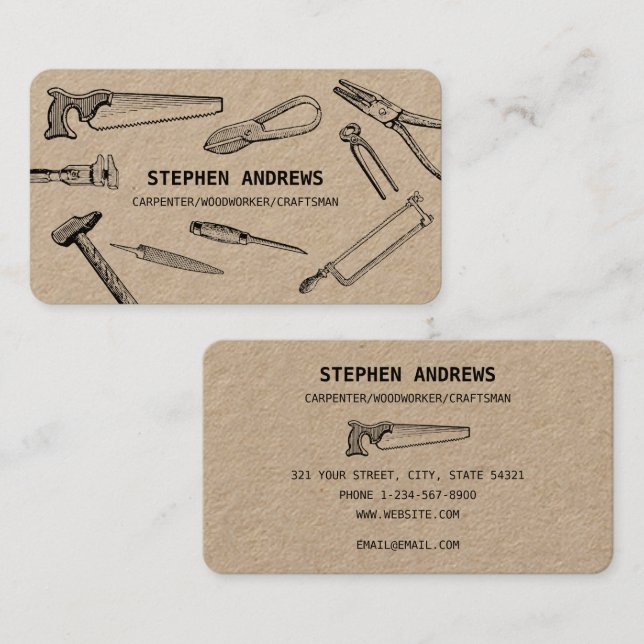 Simple Carpentry Handyman Vintage Builder Tools Business Card (Front/Back)
