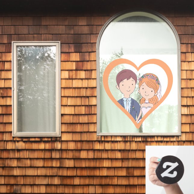Simple, Cartoon-Iike Spouses Illustration Wedding  (Home Window)