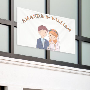 Simple, Cartoon-Iike Spouses Illustration Wedding Banner