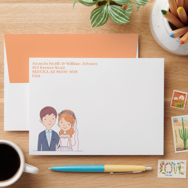 Simple, Cartoon-Iike  Spouses Illustration Wedding Envelope (Desk)