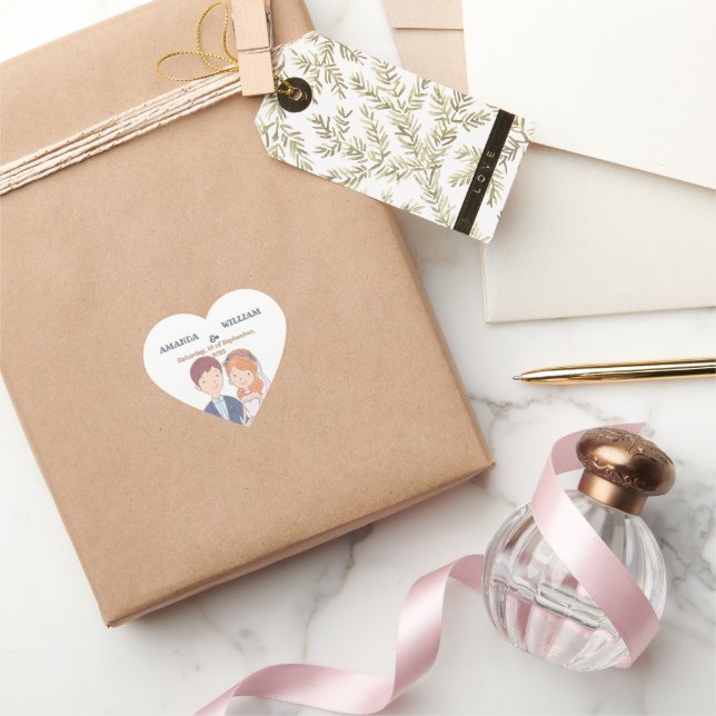 Simple, Cartoon-Iike Spouses Illustration Wedding  Heart Sticker (Gifting)