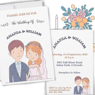 Simple, Cartoon-Iike  Spouses Illustration Wedding Invitation