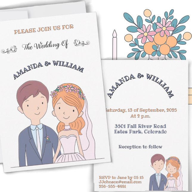 Simple, Cartoon-Iike  Spouses Illustration Wedding Invitation (Creator Uploaded)