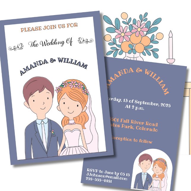 Simple, Cartoon-Iike  Spouses Illustration Wedding Invitation (Creator Uploaded)
