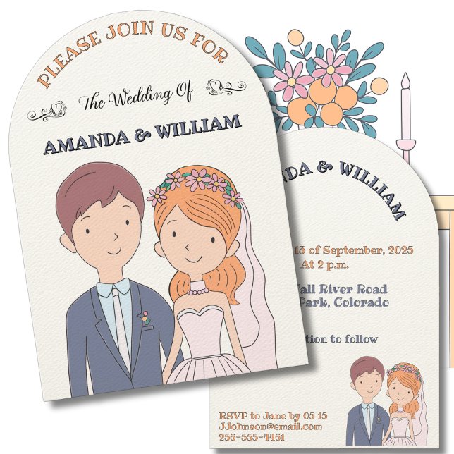 Simple, Cartoon-Iike  Spouses Illustration Wedding Invitation (Creator Uploaded)