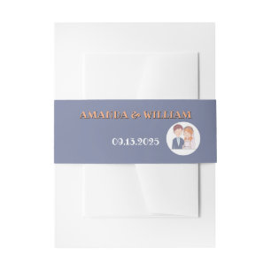 Simple, Cartoon-Iike Spouses Illustration Wedding Invitation Belly Band
