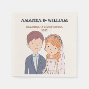 Simple, Cartoon-Iike  Spouses Illustration Wedding Napkin