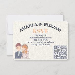 Simple, Cartoon-Iike Spouses Illustration Wedding  RSVP Card