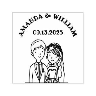 Simple, Cartoon-Iike Spouses Illustration Wedding Self-inking Stamp