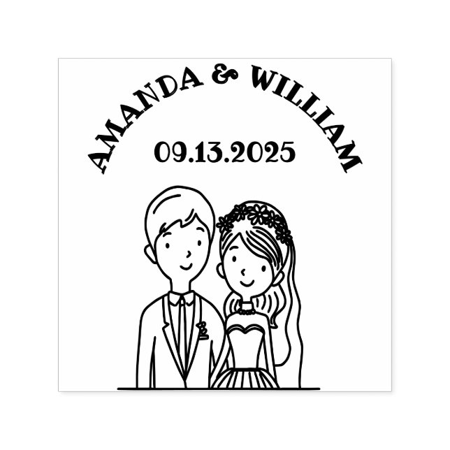 Simple, Cartoon-Iike  Spouses Illustration Wedding Self-inking Stamp (Design)