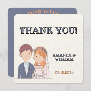 Simple, Cartoon-Iike Spouses Illustration Wedding Thank You Card