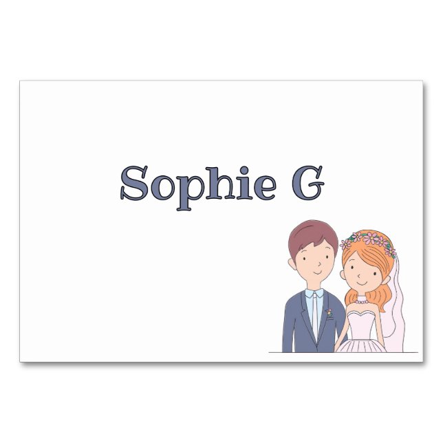 Simple, Cartoon-Iike  Spouses Wedding Place Card (Front)