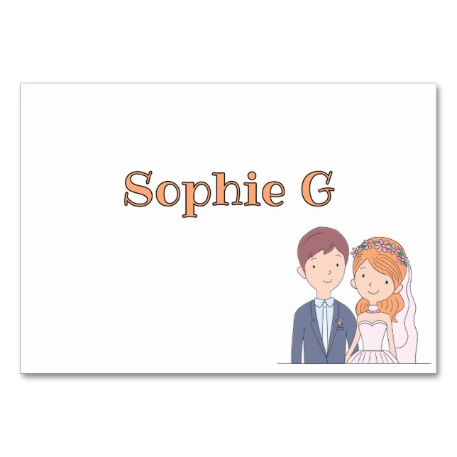 Simple, Cartoon-Iike  Spouses Wedding Place Card (Front)