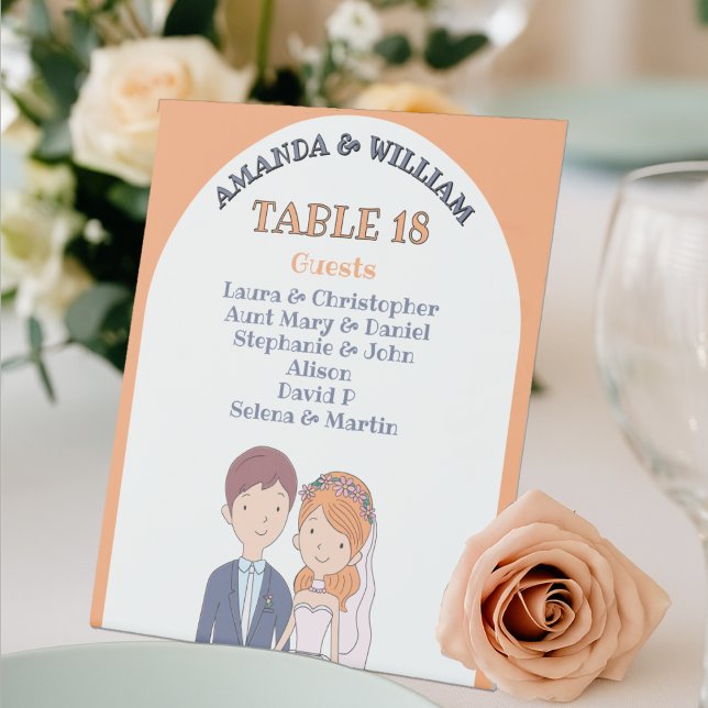 Simple Cartoon-Iike  Spouses  Wedding Table Number Pedestal Sign (Creator Uploaded)