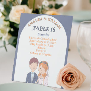 Simple Cartoon-Iike Spouses Wedding Table Number Pedestal Sign