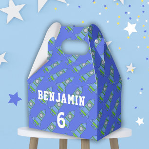 Simple Cartoon Rocket Blue Kid`s Birthday Favour Box