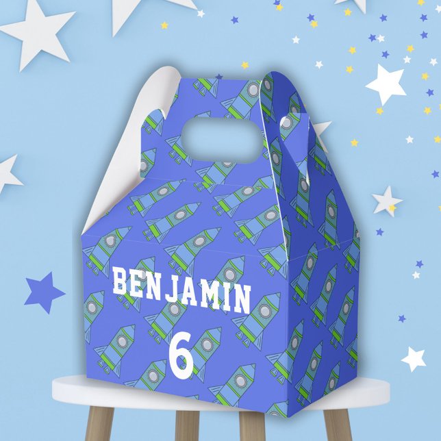 Simple Cartoon Rocket Blue Kid`s Birthday Favour Box (Creator Uploaded)