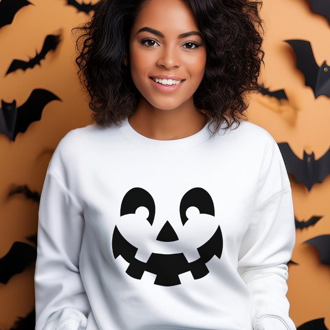 Simple Carved Pumpkin Face Silhouette Halloween Sweatshirt (Please note: This image is a digital mockup.)